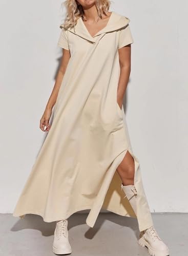 Fashionable Women's Oversized Hoodie with Side Split Maxi Dress and Pockets