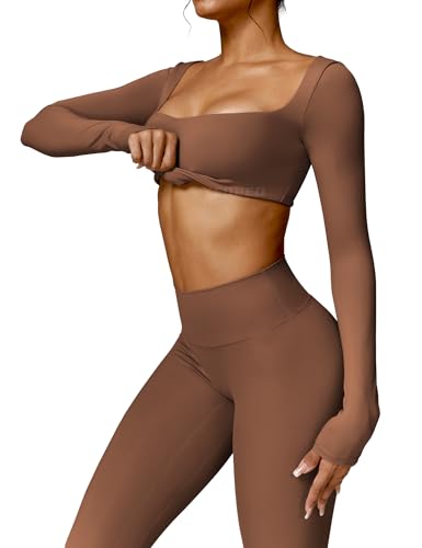 Image of YEOREO Kyla Women Crop Top Long Sleeve Padded Sports Low Medium Impact Yoga Shirt Workout