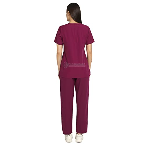 Image of IS IndoSurgicals Faux Wrap Scrub Suits for Doctors Women OT Dress (L, Wine)