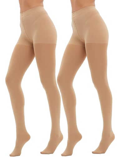 HeyUU Women's 100D Run Resistant Control Top Tights, Soft Opaque Pantyhose, High Waist & Elastic