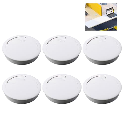 6 Pezzi Passaggio Cavo Scrivania, Bianco 60mm Incassabile Cache Cable Scrivania Passaggio Cavo Scrivania in Plastica Copertura Filo Scrivania Passaggio Cavo Parete Rotondo Organizzatore Filo per Casa