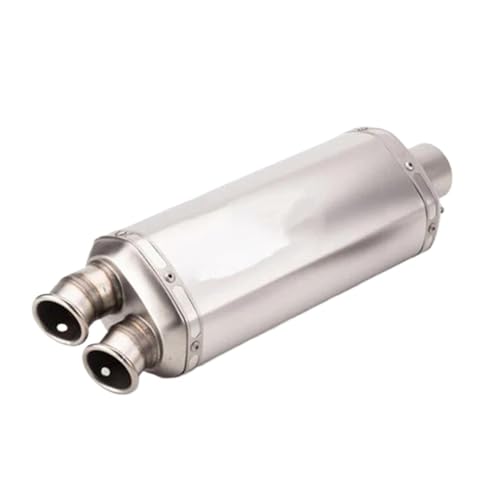 Silencieux d'échappement universel moto 51mm double sortie en acier inoxydable argent