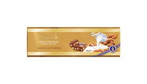 Lindt Tableta de Chocolate con leche con Almendras Gama Oro, cremoso y suave, chocolate suizo tradicional, 300gr