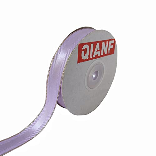 Qianf 5/8 Inch Satin Grosgrain Ribbon With Gold Edges 25 Yards Roll For Gift Wrapping Hair Accessories Diy Crafts Holiday Party Wedding Christmas Birthday Decoration, Lavender #TOP13