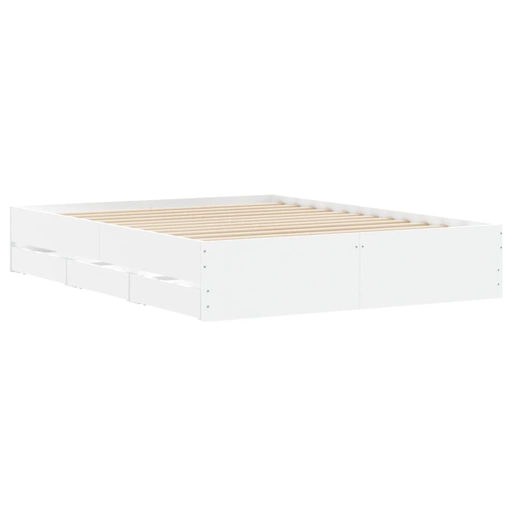 Festnight Cama con 6 Cajones Madera 150 x 200 cm, Base De Cama, Estructura Cama, Marco De Cama, Bed Frame, Cama Juvenil, Cama Dormitorio con Soporte de Listones de Madera, Blanco