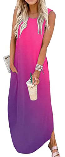 Image of CHUNTIANRAN Women's 2023 Casual Loose Sundress Maxi Dress Sleeveless Summer Beach Long Dresses Tshirt Dress with Pockets