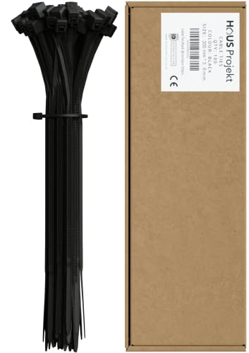 Haus Projekt Pack de 100 Bridas de Plástico Negro Premium Fuertes Industrial, 300mm x 3.6mm, Bridas de Plástico para Cables Multifunción para Uso Interior y Exterior, Gestión de Cables, Cableado thumbnail