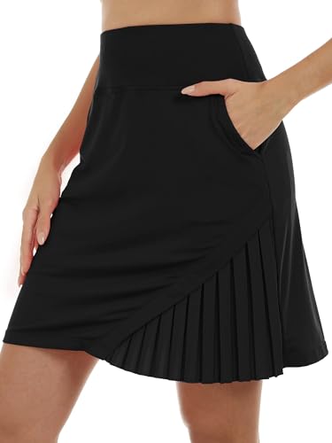 MoFiz Falda Pantalon Mujer Plisadas Deportivos Golf Tenis Verano Skirt con Bolsillos Negro XXL