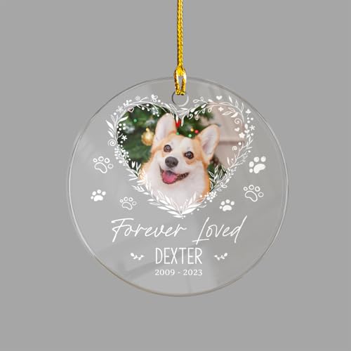 Custom Pet Memorial Ornament with Dog Cat Photo Picture Acrylic Christmas Ornaments Keepsake Sympathy Remembrance Gifts for Loss of Dogs Cats Pets
