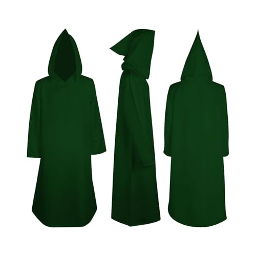 Boys Girls Halloween 𝐂ostume Cloak Cape Witch Hoodie Open Front Plain Cape Holiday Party (Blackish Green, 11-12 Years)