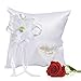 Coussin D’alliances 20cmx20cm Oreiller pour Alliances Blanc avec Ruban de Satin et Coeur Boîte à Bagues Adaptée à La Décoration de Fête de Mariage de Porte-alliances