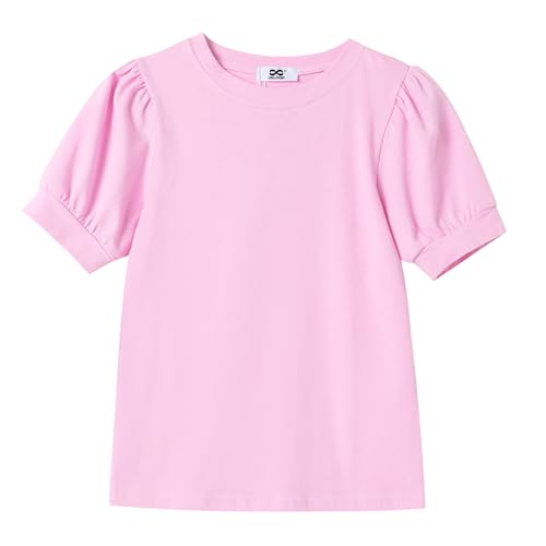 Image of Girls' Puff Sleeve Cotton T-Shirt Cute Summer Tops for Girls