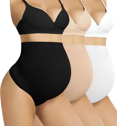 Diawsome Maternity Thongs Over Bump 3 Pack Seamless Pregnancy Knickers for Women High Waisted Belly Support Underwear Shapewear
