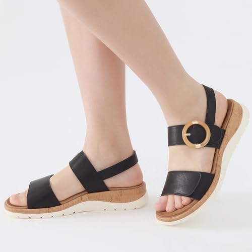 UBFEN Womens Flat Sandals Arch Support Open Toe Walking Comfy Casual Low Wedge Summer Shoes3