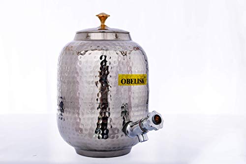 Image of Obelisk Pure Copper Tank /Matka with Outside Steel Coating Best Heavy Quality Hammered Copper Water Dispenser Capacity 8 Liters