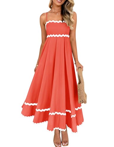 Image of ZESICA Women's 2026 Summer Spaghetti Straps Sleeveless Backless Sundress Flowy Smocked Lace Swing A Line Midi Dress