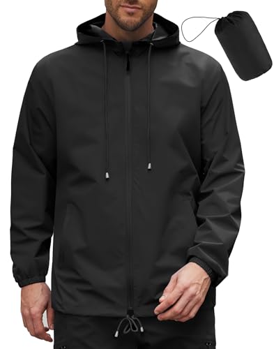 COOFANDY Rain Jacket Men Packable Waterproof Raincoat with Hood Lightweight Windbreaker for Hiking Cycling Golf