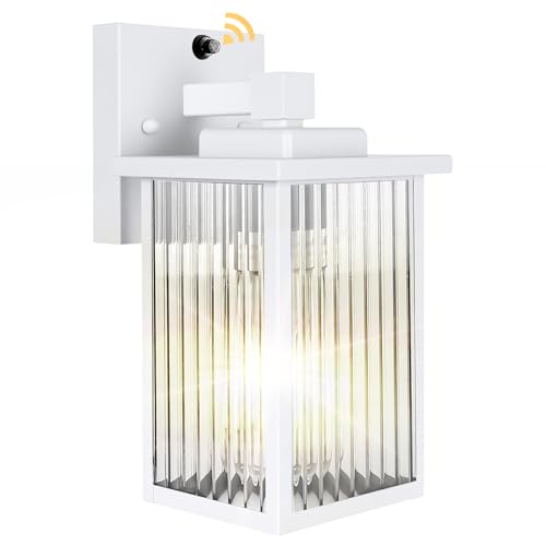 Image of Outdoor Wall Lights for House Exterior, Dusk to Dawn Porch Lights Outdoor, Waterproof Matte Black Front Door Light Fixture & Garage Lighting with Wall Mount Sconce(White)