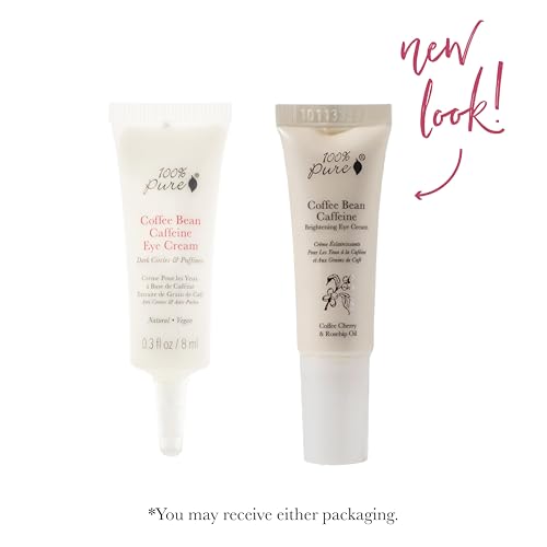 100% PURE Coffee Bean Caffeine Eye Cream Refresh & Hydrate Under Eye Treatment Reduce Puffiness, Dark Circles, Wrinkles with Green Tea, Rose Hip, Vitamin E - Youthful Vibrant Eyes - Vegan - 0.3 oz