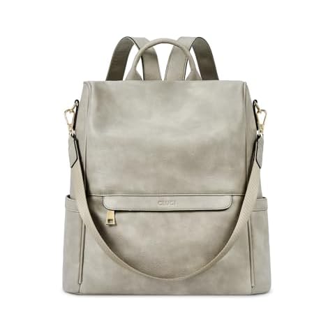 CLUCI Backpack Purse for Women Leather Fashion Large Designer Travel Bag Ladies Shoulder Bags Two-Toned Vintage Gray Cover