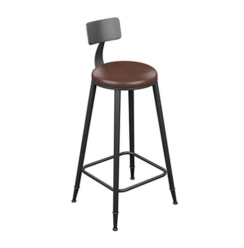 Barstool Vintage Style Round Wrought Iron Bar Stools Wooden Bar Stools for Kitchens Leather Cushion Breakfast Chair Black (Seat Height 45/60/68/73/78/85 cm) (Color : Leather, Tamaño : 73CM)