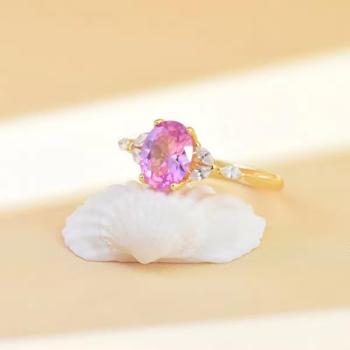 S925 Sterling Silver 18k Gold-plated Wedding Engagement Ring Pink Oval 0.6x0.8cm Main Stone Niche Light Luxury Versatile Women's Ring Valentine's Day Gift, Size 6-83