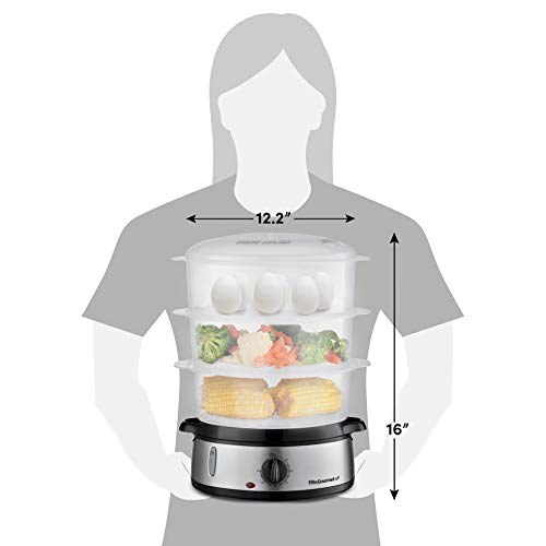 Elite Gourmet EST4401 Electric Food Vegetable Steamer with BPA-Free 3 Tier Stackable, Nested Basket Trays, Auto Shut-off 60-min Timer, 800W, 9.5 Quart, Stainless Steel - Image 6