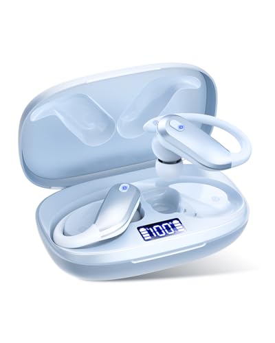 Image of NDO Wireless Bluetooth Earbuds Earhook Sport Headphones with 48H Playtime, ENC Mic IPX7 Waterproof Fast Charging,Lightweight Design for Active Lifestyle,Gift for Teens or Fitness Lovers-Sky Blue