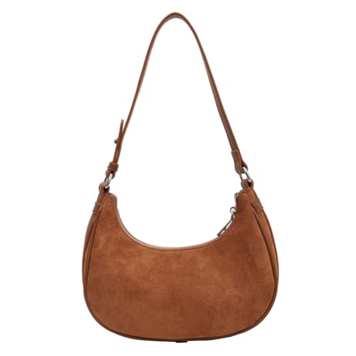 Lushandy Wildleder Geldbörse für Damen - Braun Wildleder Hobo Handtasche - Kleine Umhängetasche - Herbst 2024 Halbmond Luna Tasche, L-braun, Small