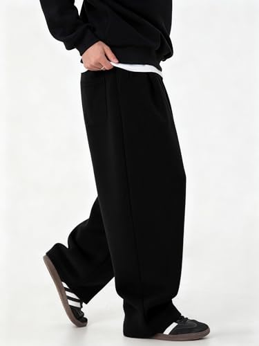 Image of Mens Baggy Sweatpants Wide Leg Casual Elastic Waist Drawstring Athletic Loose Jogger Fall Sweat Pants with Pockets
