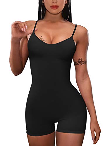 XXTAXN Women's Sexy Sleeveless Spaghetti Strap Party Club Short Rompers Jumpsuit Black