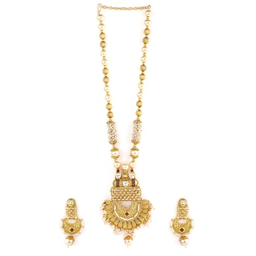 Rubans Gold Plated Heavy Pendant Beige Pearl Necklace Set For Women (B0D6GCLFRJ) Amazon Price History, Amazon Price Tracker