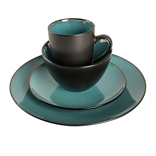 Gibson Soho Lounge Round Reactive Glaze Stoneware Dinnerware Set, Service for 4 (16pc), Teal - Image 4
