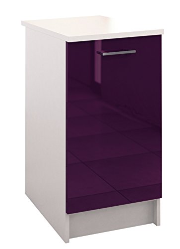 Berlioz Creations PRIMA PG4BPA Meuble Bas de Cuisine avec Plan de travail , 1 Porte décors Aubergine Brillant 40 x 60 x 85 cm, Fabrication 100% Française