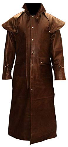 Mens Black & Brown Leather Long Coat Duster Riding Hunting Steampunk Trench Matrix Coats