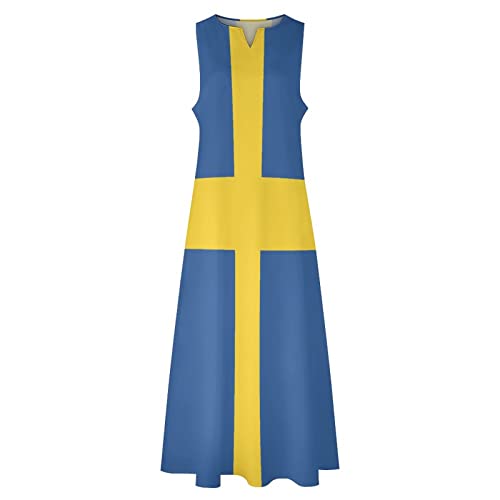 Image of TAIZIYEAH Long Dress Swedish Flag Women's Summer Casual Loose Dress Long Dress Short Sleeve for Girls Fashion Skirts 4XL