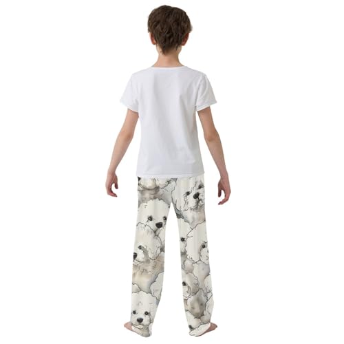 ZZXXB Lovely Bichon Boys Long Pants Soft Trousers Elastic Waist Kids Lounge Bottoms with Pockets S-XL3