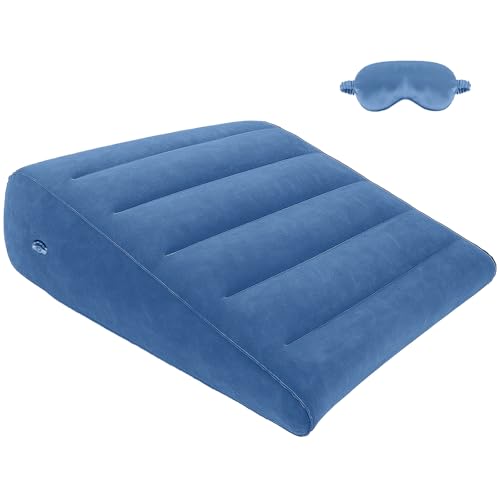 TheClover Inflatable Travel Wedge Pillow for Sleeping Portable Neck & Back Support with Sleep Eye Mask Adjustable Air Cushion for Airplane Car Office Use