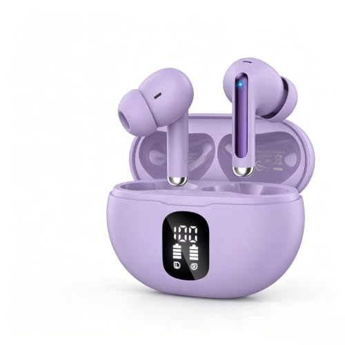 Image of XIAOWTEK Wireless Earbuds, 2026 Bluetooth Ear Buds with Noise Cancelling Mic, LED Display in Ear Earphones 50H Playtime Ear Buds, Purple