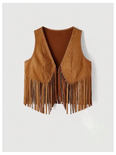 Women's Plus Size Fringe Suede Vest Studded 70s Hippie Faux Western Jacket Cowgirl Cardigan Outerwear3