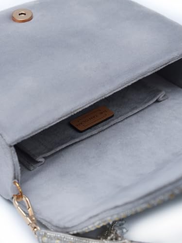 Image of THE TAN CLAN Kavya Beige Flap Over Bag Clutch Purses Luxury Evening Handbags with Handle