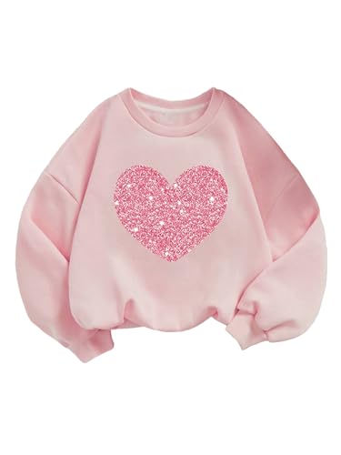 SHENHE Girl's Heart Print Sweatshirt Sequin Long Sleeve Crew Neck Cute Pullover Top
