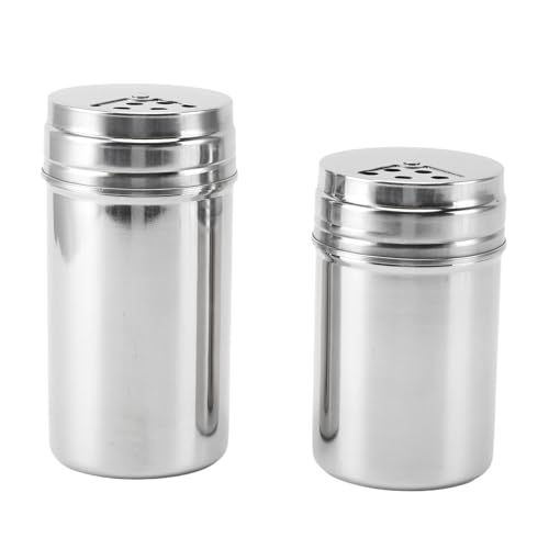 Dispensador de Especias Ajustable, Tarro de Especias de Acero Inoxidable 304 con Tamiz de Malla, Tapa Giratoria para Vertido Uniforme, Juego de 2 para Cocina BBQ Camping (Tipo 3)