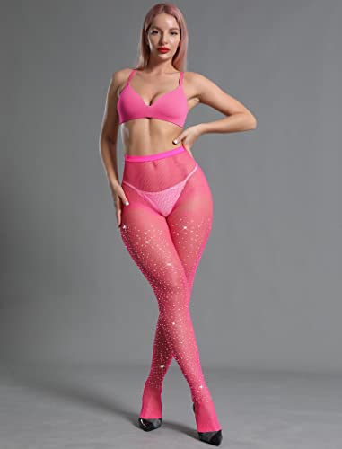Image of CHRLEISURE Women's Sparkle Rhinestone Fishnets, Sexy Sparkly Glitter Party Concert Outfit Fishnet Stockings