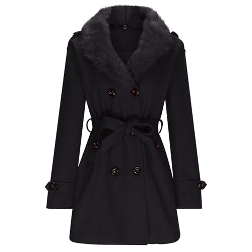 Trench Coat for Women 2024 Detachable Fur Collar Coat Double Breasted Pea Coat Long Trendy Winter Coat Fashion Outfits2