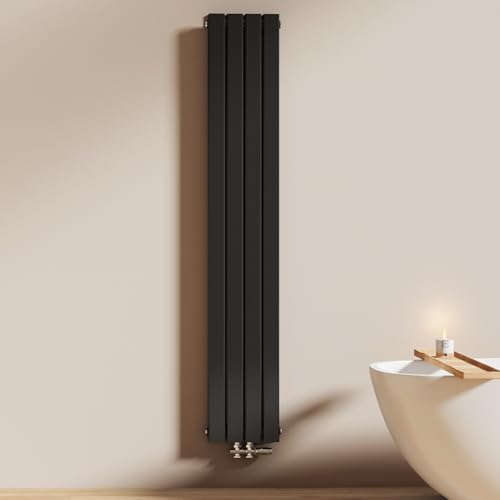EMKE Radiateur à Eau Chaude 180x30 cm, Radiateur plat Double couche connexion centrale, Montage mural vertical design, Noir