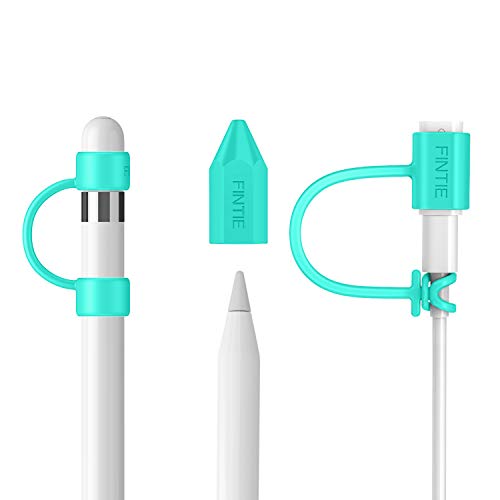 Fintie 3 Pieces Silicone Bundle Compatible with Apple Pencil 1st Generation, Soft Protective Cover Accessories Pencil Cap Holder with Nib Cover, Cable Adapter Tether, Mint Green