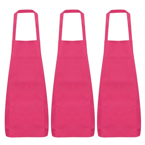 QUARKZMAN 3Pcs Tabliers de Cuisine 75x65cm en Polyester avec 2 Poches pour Femmes Hommes Cuisine Maison Restaurant Artisanat Jardinage, Rouge Rose