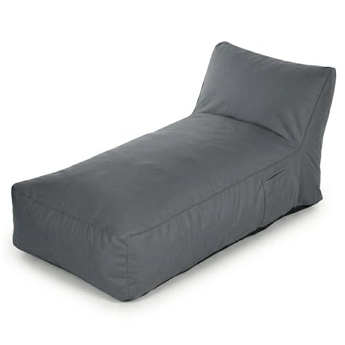 80 Oak Premium XXL Outdoor Sitzsack-Liege mit Memory Foam Füllung wetterfest & UV-beständig 600D Oxford Nylon für Garten Balkon Pool (Beige/Hellgrau/Dunkelgrau) (Dunkelgrau Sitzsack lang)