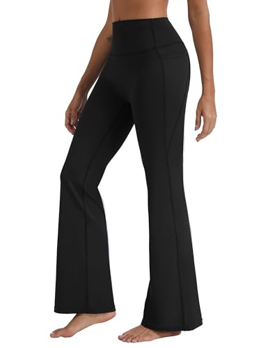 Womens Flare Leggings No Front Seam Flare with Tummy Control High Waisted Wide Leg Yoga Pants Black